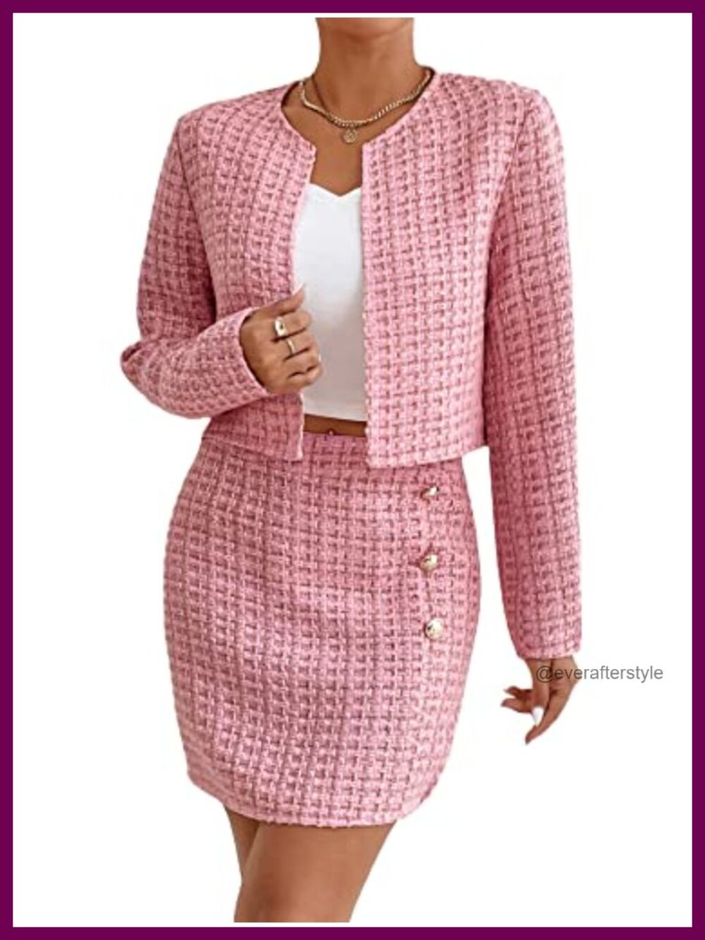 Women's Tweed Blazer Skirt Set Long Sleeve Plaid 2 Piece Outfit
